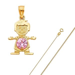 14K Yellow Gold October Birthstone CZ Boy Pendant